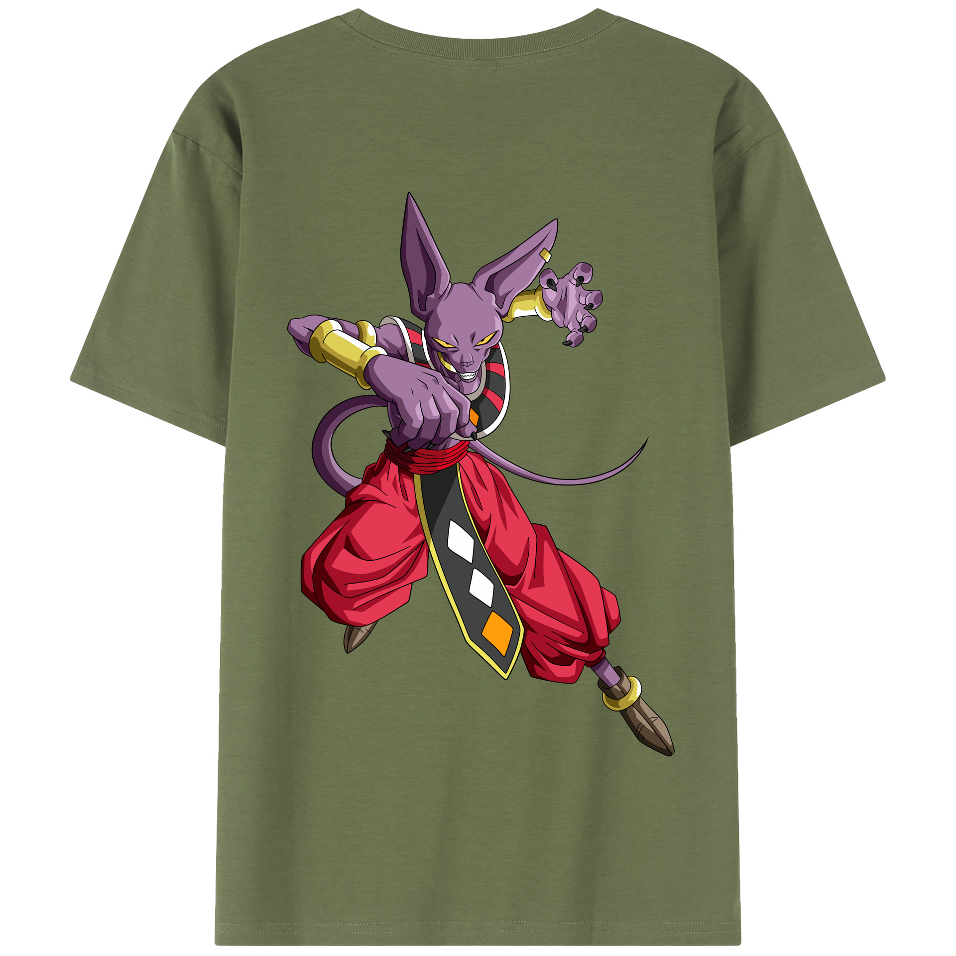 （画像用） ドラゴンボール ビルス 破壊神ビルス DRAGON BALL Beerus Birusu 綿100％半袖Tシャツ（背面プリント）